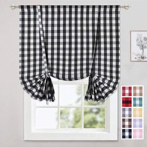 Haperlare 42"W x 63"L Tie Up Shades Buffalo Checkered Farmhouse Curtain Light